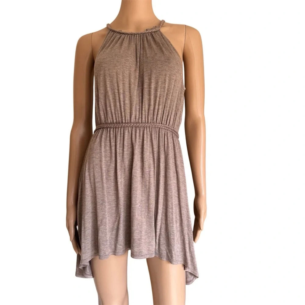 Max Studio Brown Sleeveless Elastic Waist Sleeveless Tunic Asymmetrical Top L